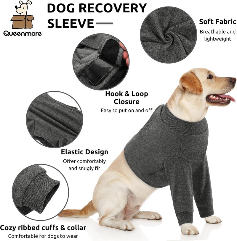 Queenmore Dog Surgery Recovery Sleeve Front Legs, Breathable Dog Recovery Sleeve, Elbow Protector Pet Cone Alternative After Surgery, Grey, M - Image 2